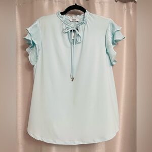Suzy Shier - Light blue or aqua/mint green Ruffle Sleeve Blouse